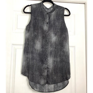 Eileen Fisher Sleeveless Top Sz S Silk Blend Mandarin Collar High Low Mottled